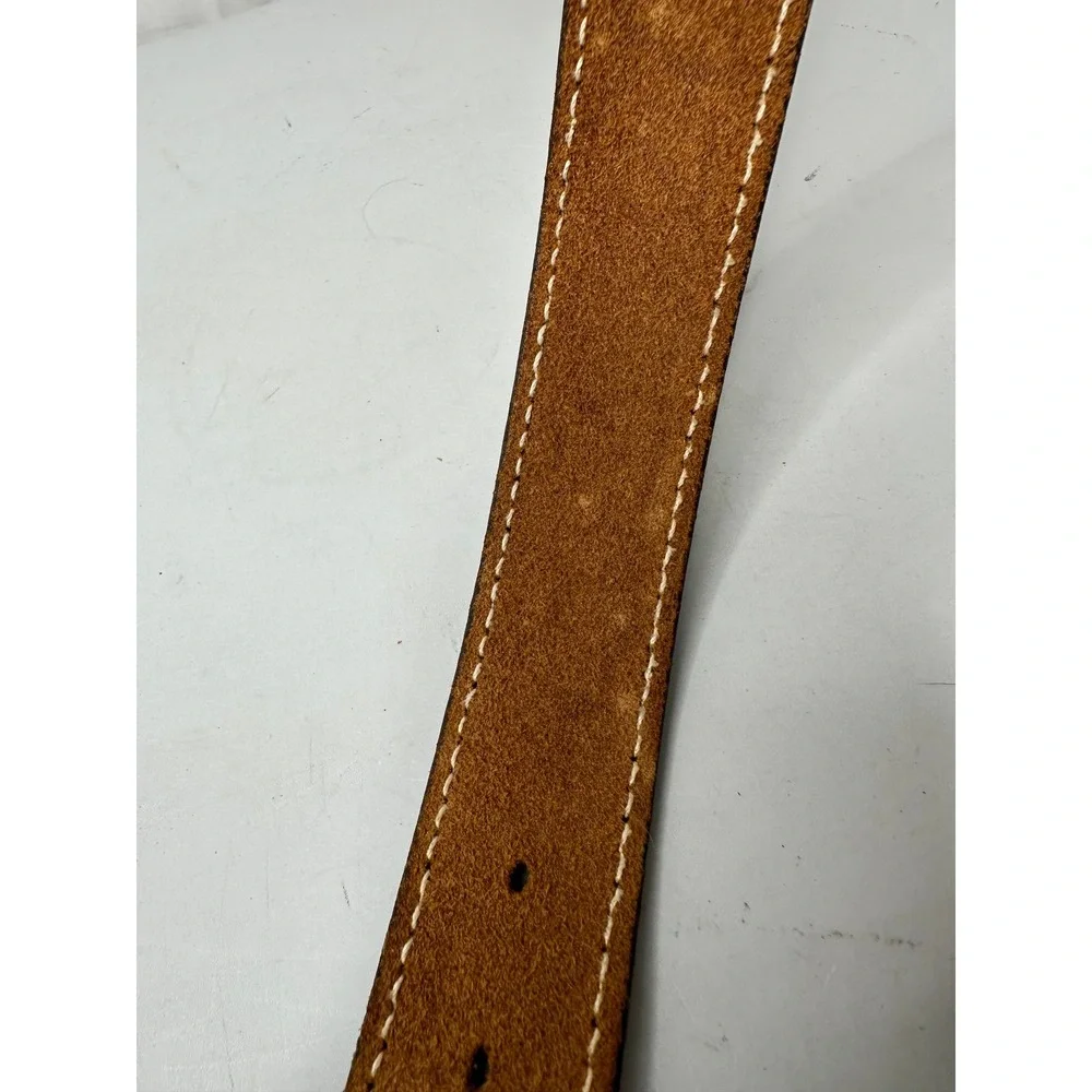 Vintage Hand Tooled Leather Floral Belt Brown Western Boho Silver Buckle 31in